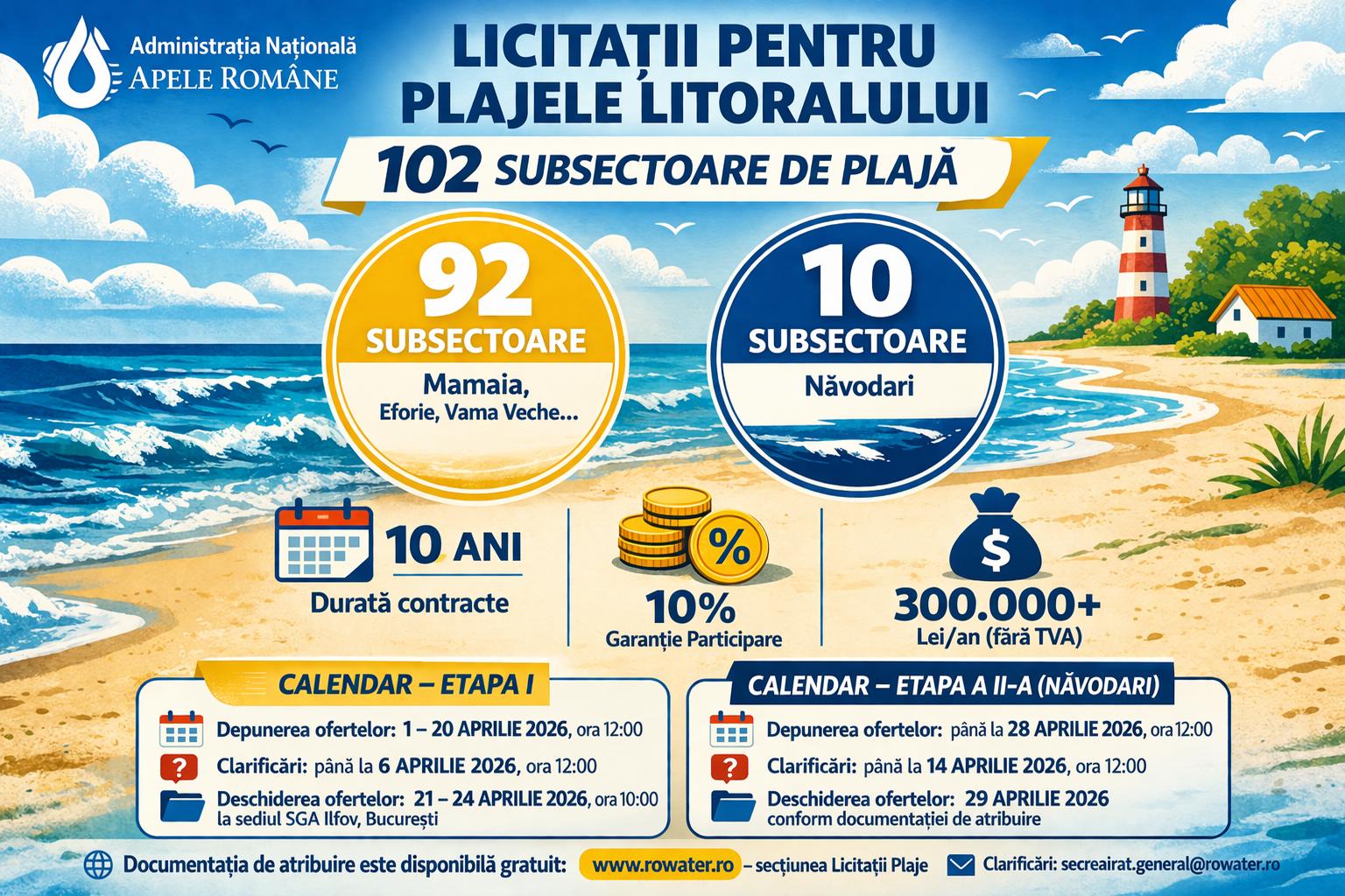 Apele Române: 102 subsectoare de plajă sunt scoase la licitație pe litoral